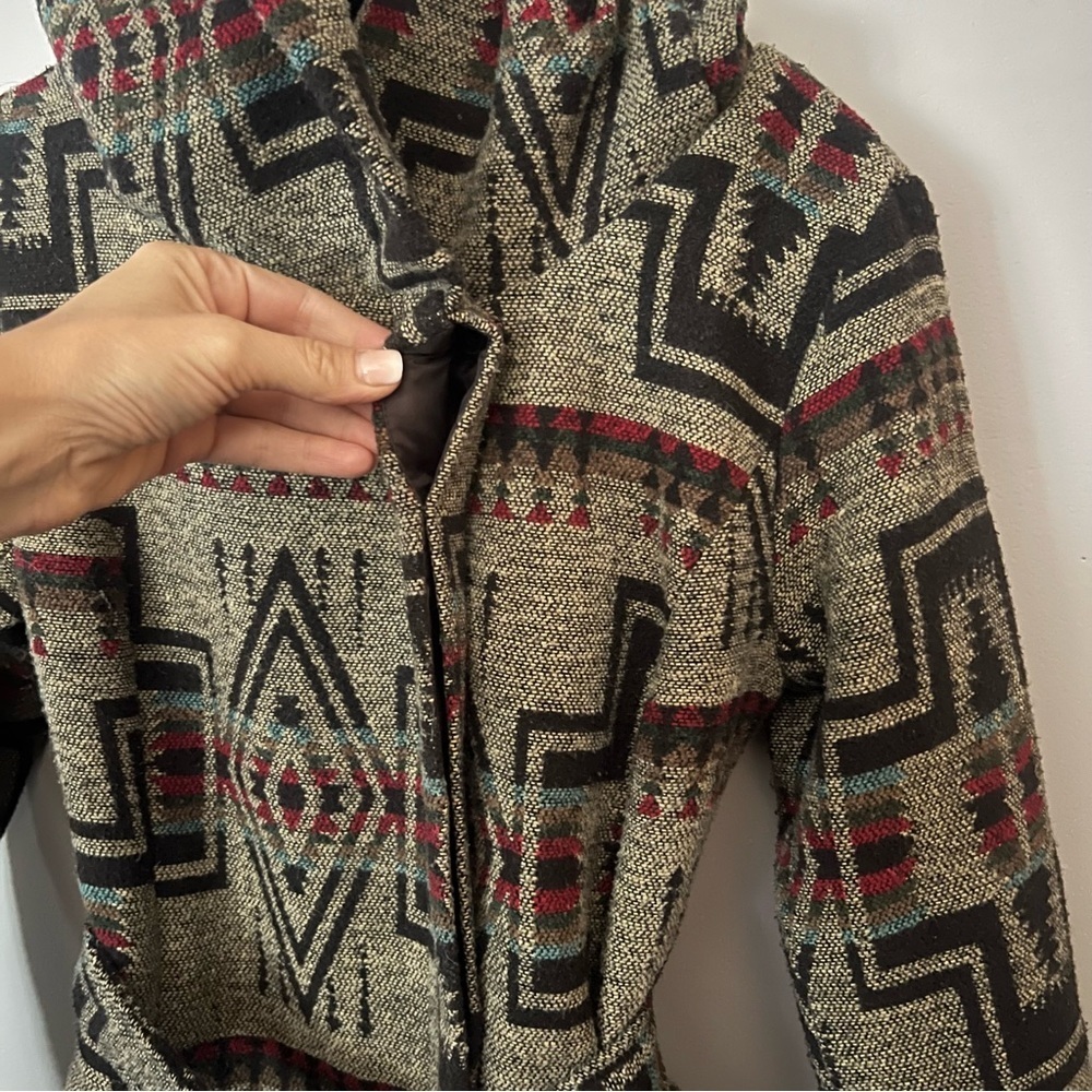 Y2K Mossimo Southwestern Wool Blend Coat Small Aztec Western Boho Belted Hood - Picture 9 of 13